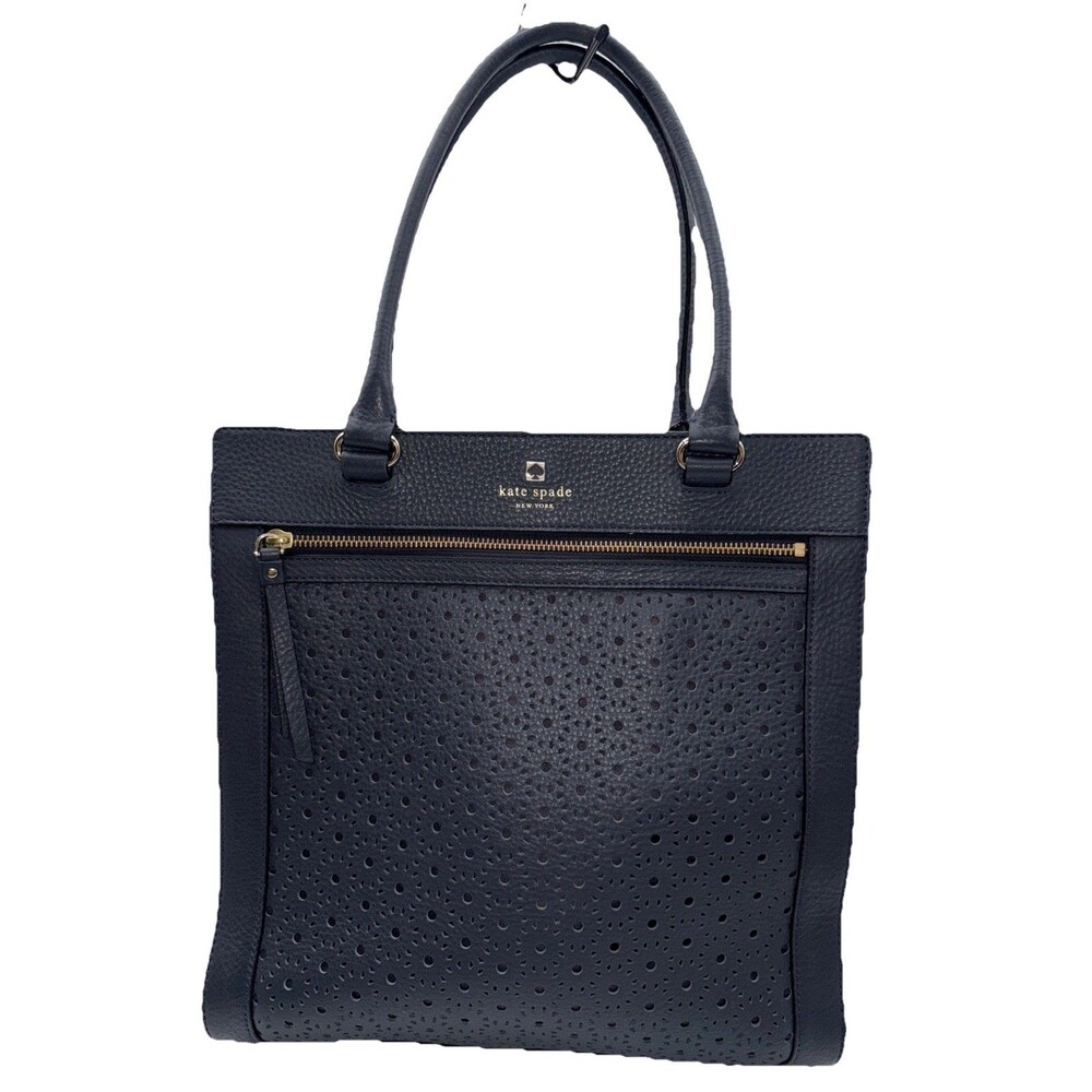 KATE SPADE Large Lynn Perri Lane Bubbles Charcoal Gray Leather Tote Shoulder Bag